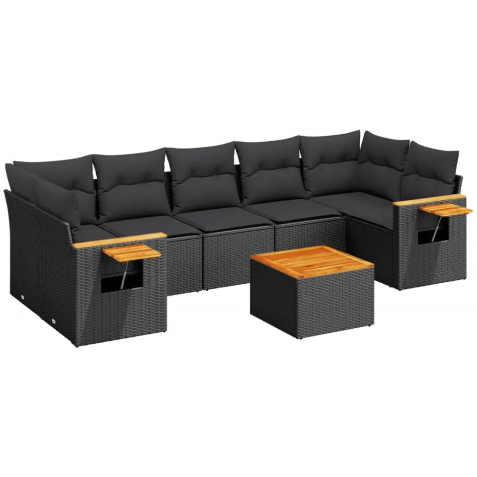 vidaXL 8-delige Loungeset met kussens poly rattan zwart, foto 3