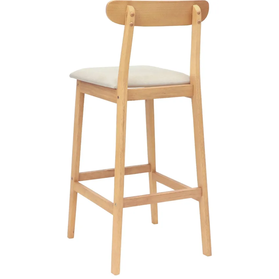vidaXL Barkruk 2 st Natuurlijk en Beige Massief Rubberhout en Stof, foto 4