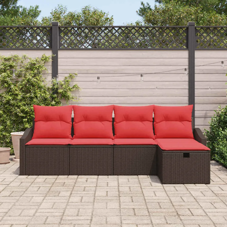vidaXL Bankstel met kussen met opslag Bruin poly rattan, foto 2