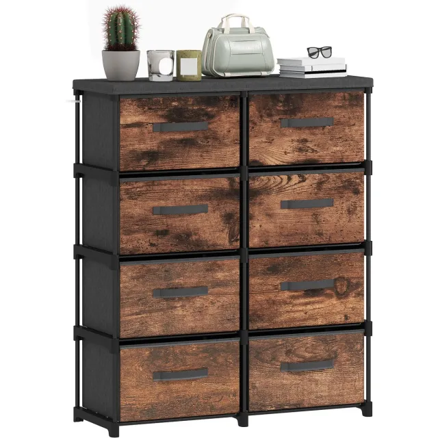 sogiol Ladekast met 8 Lades - Stoffen Kast met Metalen Frame - Opbergkast voor Slaapkamer en Woonkamer - Industrieel - Vintage Bruin