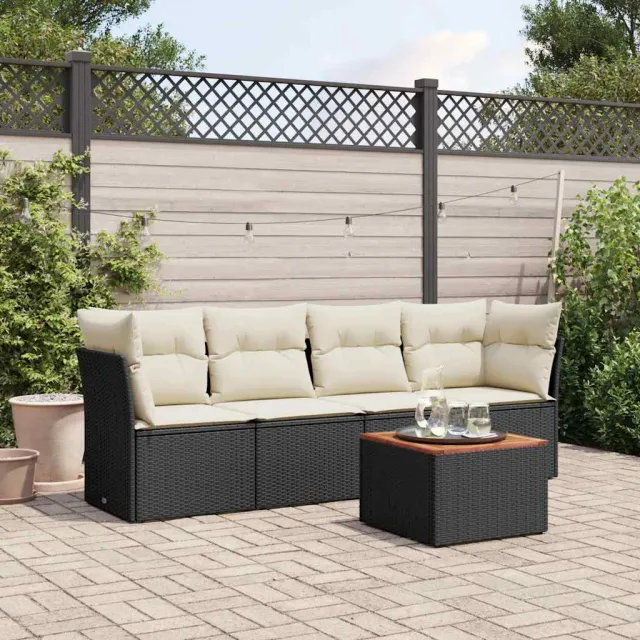 vidaXL 5-delige Loungeset met kussens poly rattan zwart, foto 2