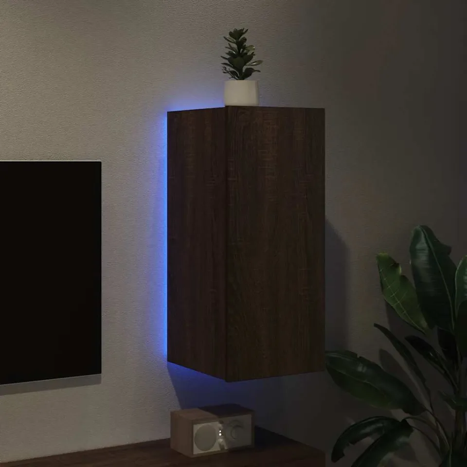 vidaXL Tv-wandmeubel met LED-verlichting 30,5x35x70 cm bruineikenkleur, foto 3