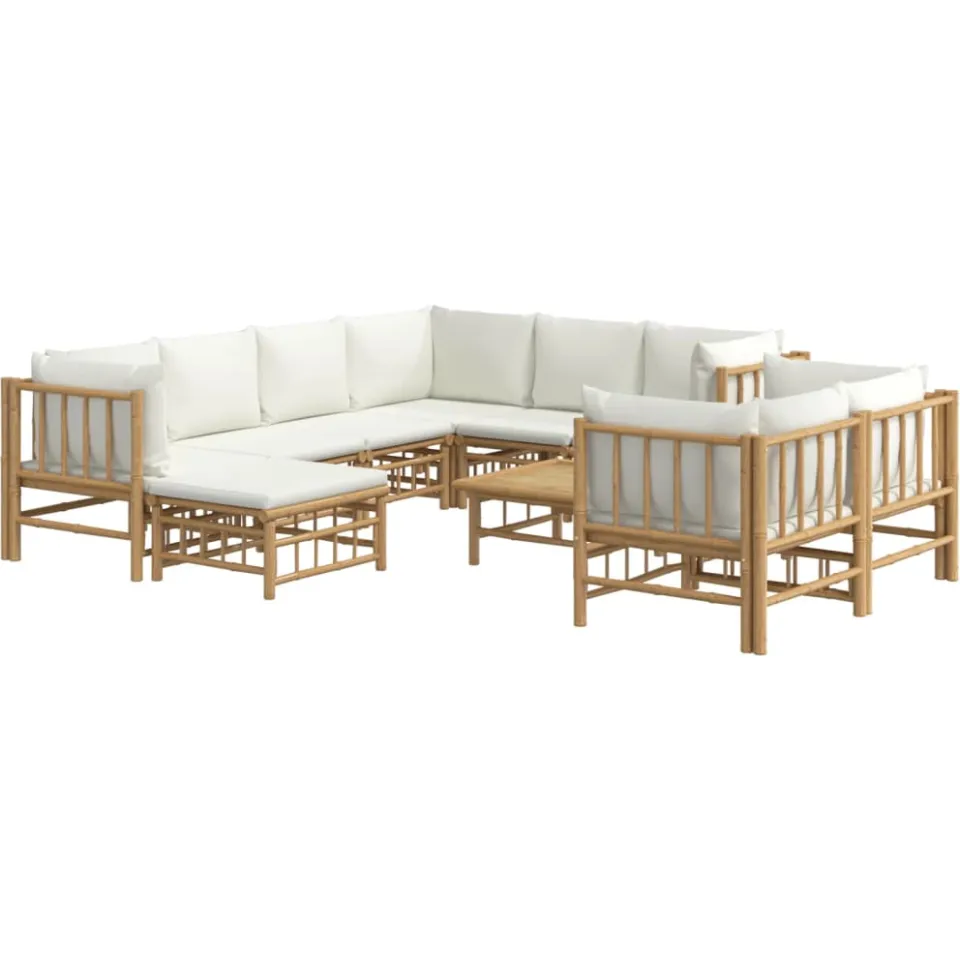 vidaXL 10-delige Loungeset met kussens bamboe crèmewit Bruin