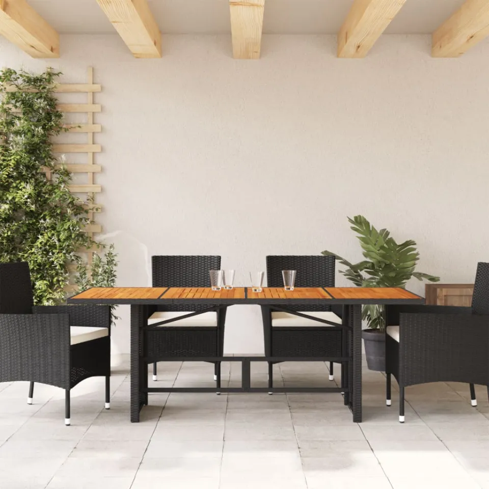 vidaXL Tuintafel met acaciahouten blad 190x80x74 cm poly rattan zwart, foto 3