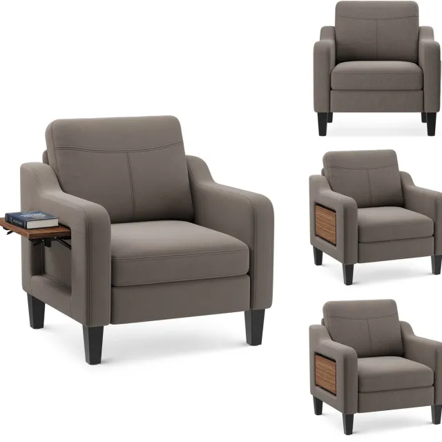 COLAMY stoffen fauteuil met houten zijpanelen - sterk draagvermogen 136 kg - comfortabel en stevig - bruin