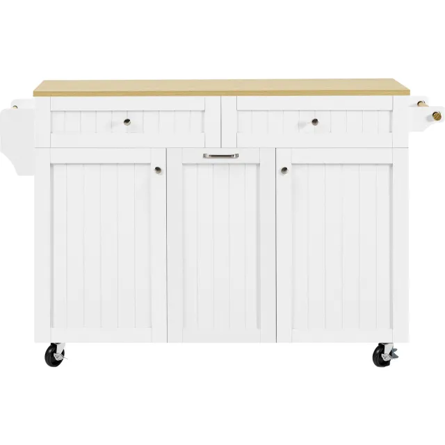 MUVANO Wit keukeneiland op wielen - Uitschuifbaar en inklapbaar werkblad - Met lades - MDF en spaanplaat - 140 x 40–70 x 92 cm - Voor keuken en eetkamer