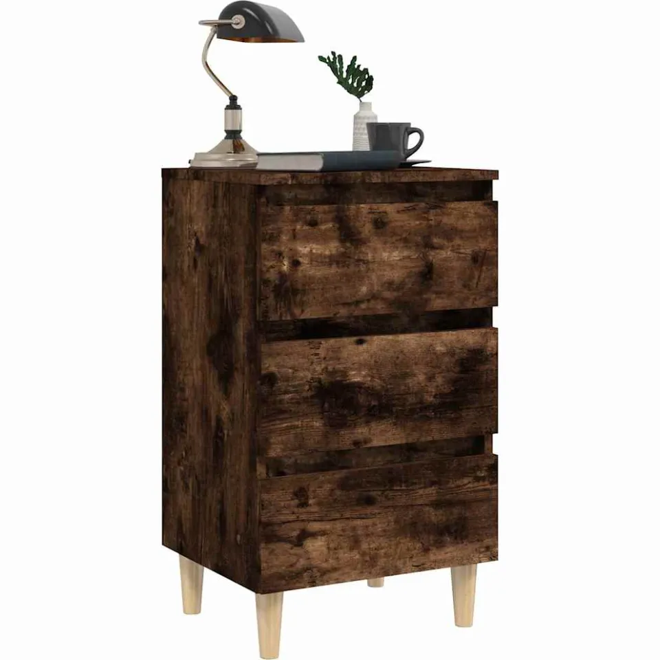 vidaXL Nachtkastjes 2 st met houten poten 40x35x69 cm gerookt eiken Bruin
