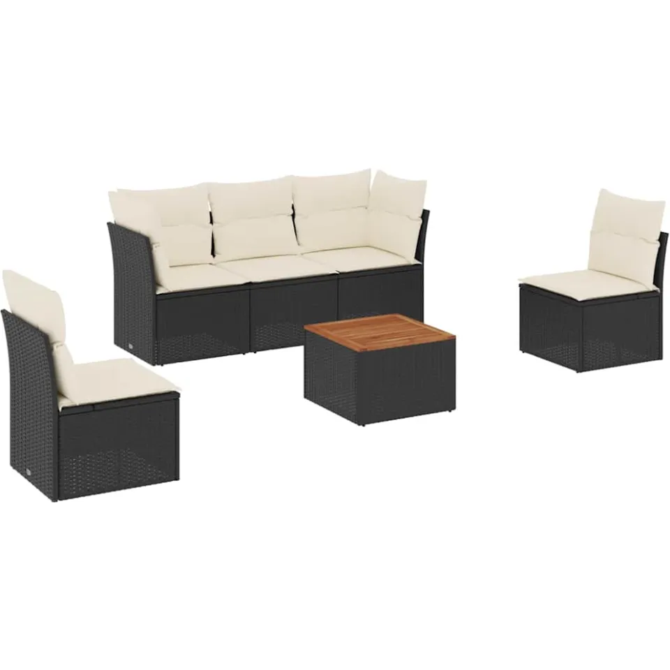 vidaXL 6-delige Loungeset met kussens poly rattan zwart