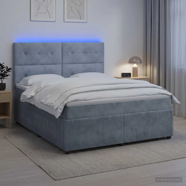 vidaXL LED Boxspring Bed met Matras Donkergrijs 160 x 200 cm Fluweel