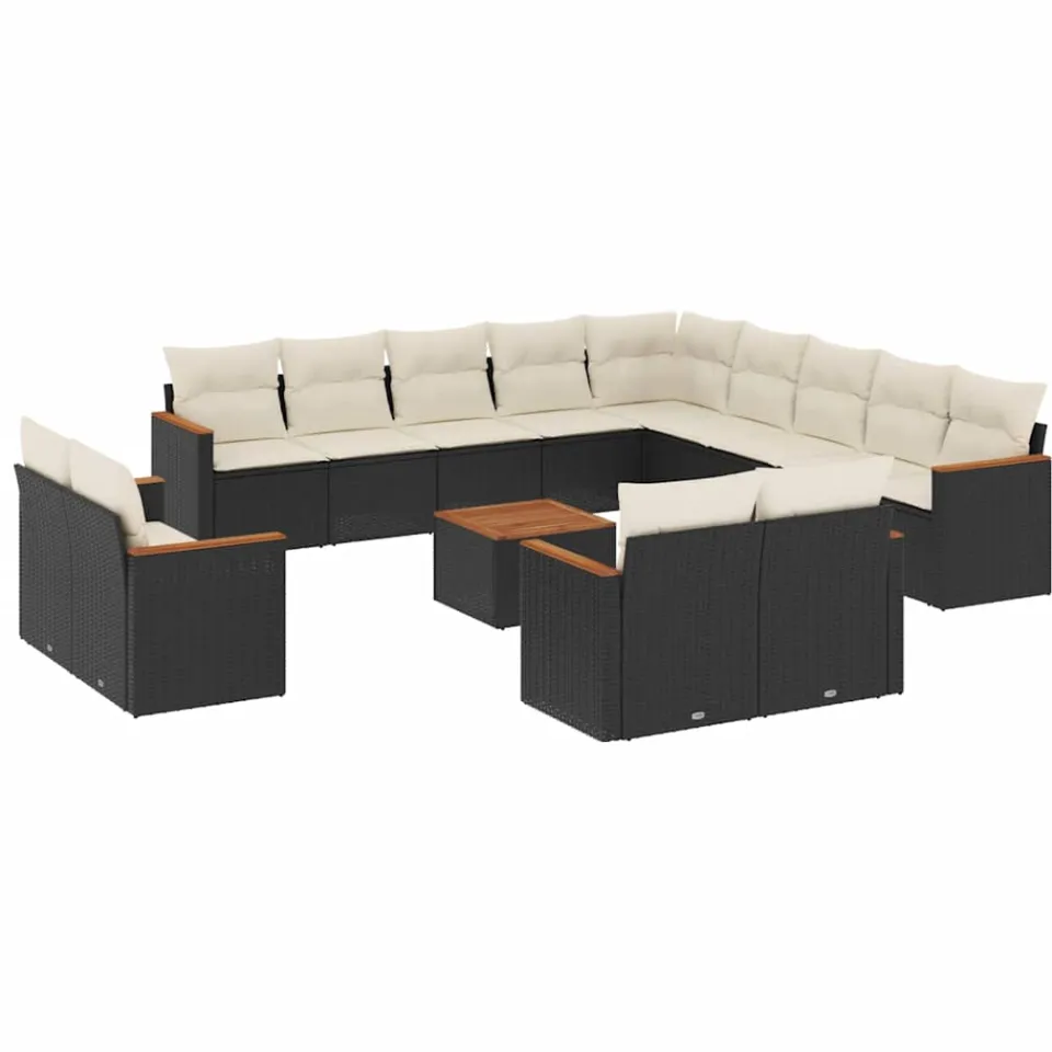 vidaXL 14-delige Loungeset met kussens poly rattan zwart
