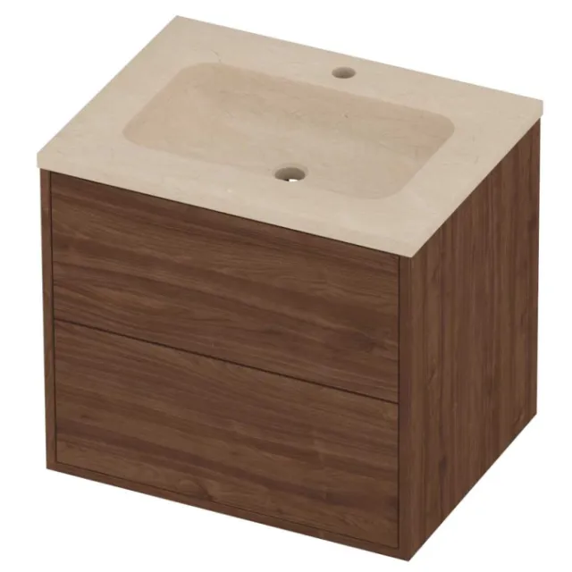 Proline Rollo Badmeubelset Hardsteen Elegant In Kader 60x46x54 cm Sand Stone Indian Walnut Houtlook