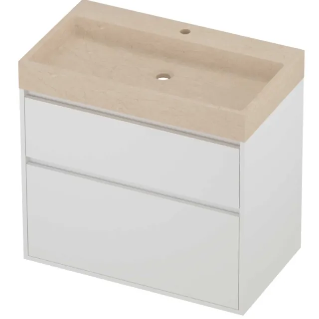Proline Evoli Badmeubelset Hardsteen Loft 1 Kraangat Greeploos 80x46x75 cm Sand Stone Mat White Mat Wit