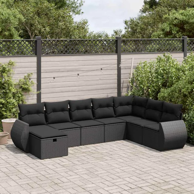 vidaXL 8-delige Loungeset met kussens poly rattan zwart, foto 2