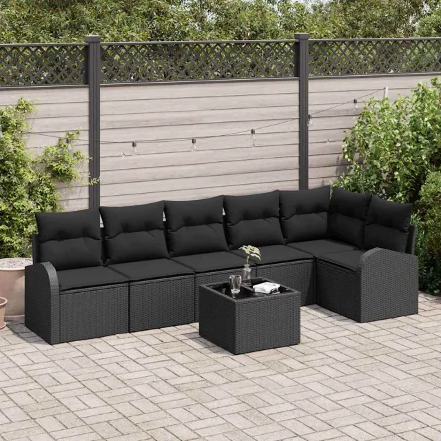 vidaXL Tuin Sofa Set met kussen 7 pcs Zwart Poly riet, foto 2