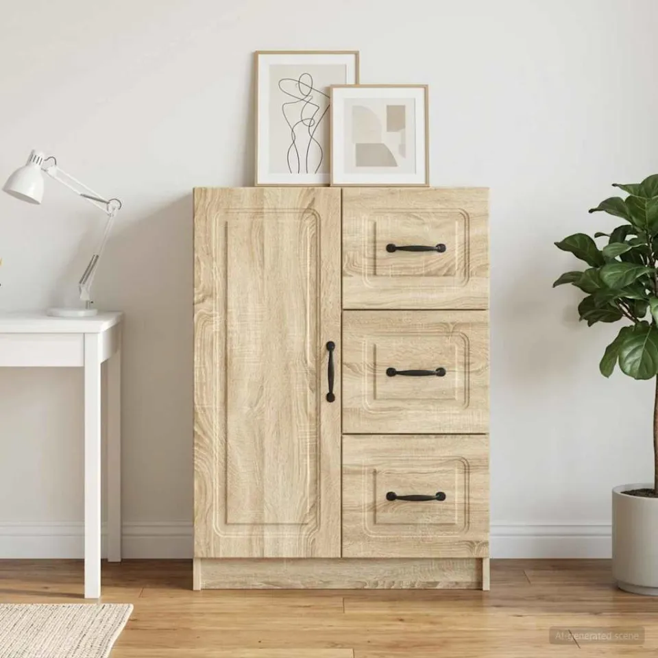 vidaXL Dressoir met lade Sonoma Eiken 66 x 34,5 x 87 cm Bewerkt hout, foto 3