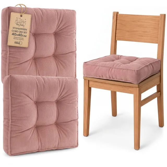 Amazinggirl Zitkussen voor Eetkamerstoel en Keukenstoel Vierkant Zacht Roze Corduroy (2 stuks)