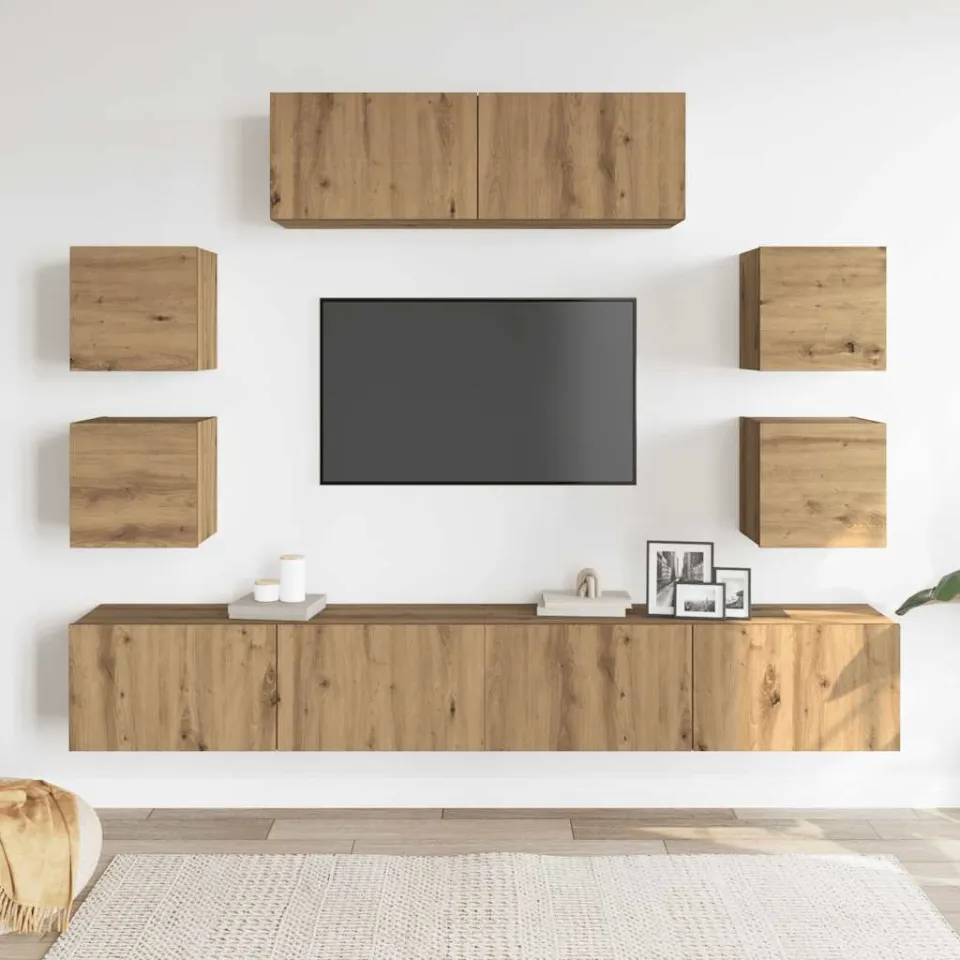 vidaXL 7-delig Tv-meubelset wandmontage bewerkt hout artisanaal eiken, foto 2