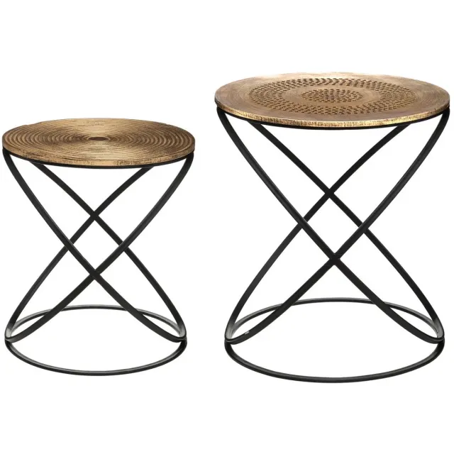 Atmosphera Bijzettafels set van 2x stuks - koper/zwart - metaal/mdf - H39 en H45 cm - Stijlvol en decoratief Multi