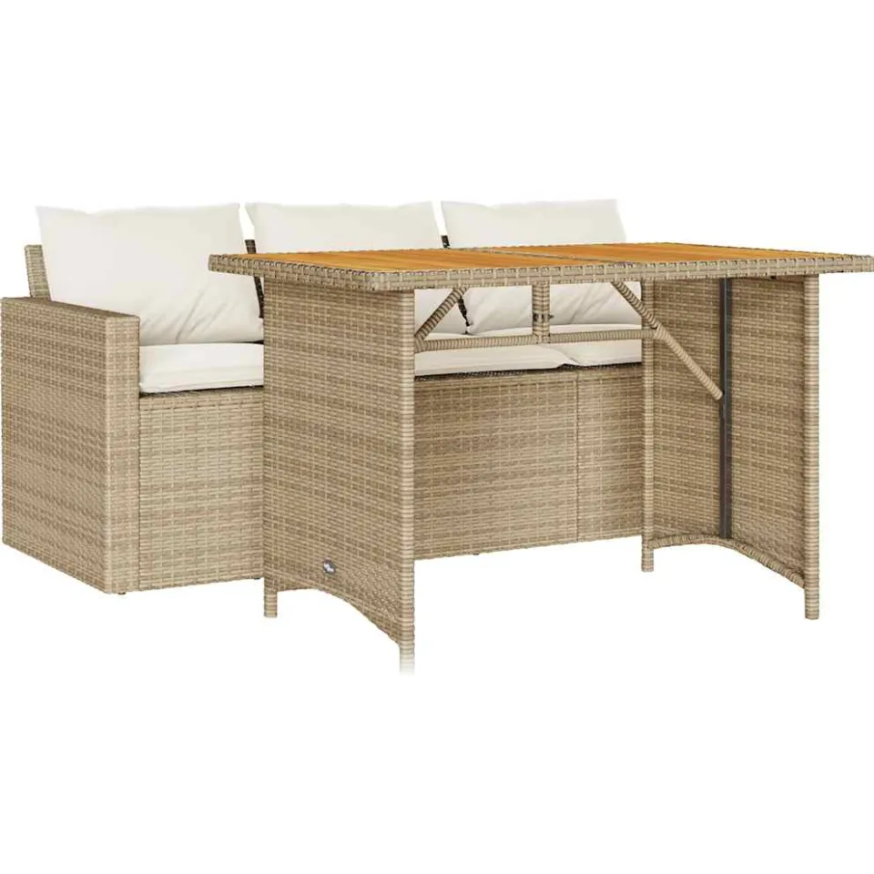 vidaXL 2-delige Tuinset met kussens poly rattan beige, foto 3