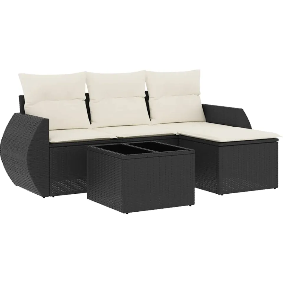 vidaXL 5-delige Loungeset met kussens poly rattan zwart