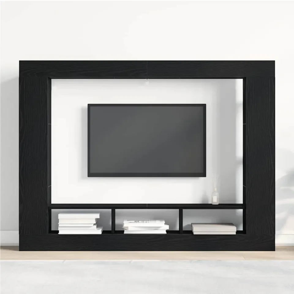 vidaXL TV-kast 152 x 22 x 113 cm Zwart eiken Bewerkt hout, foto 3