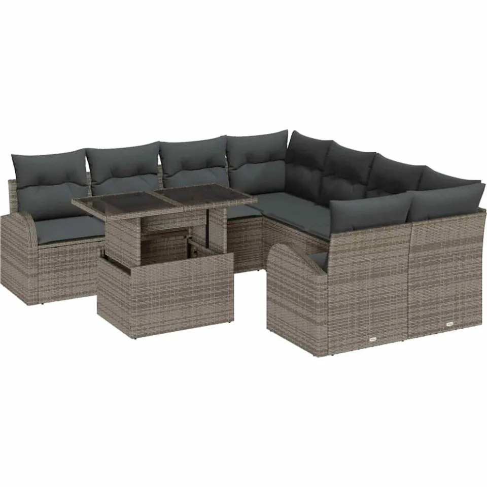 vidaXL Tuin Sofa Set 9 st Grijs poly rattan