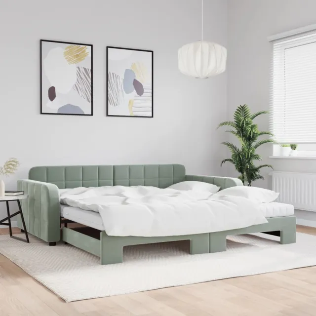 vidaXL Slaapbank onderschuifbed matrassen 100x200cm fluweel lichtgrijs