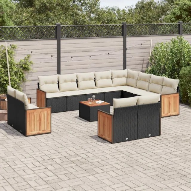 vidaXL 13-delige Loungeset met kussens poly rattan zwart, foto 2