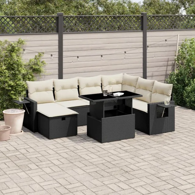 vidaXL 8-delige Loungeset met kussens poly rattan zwart, foto 2
