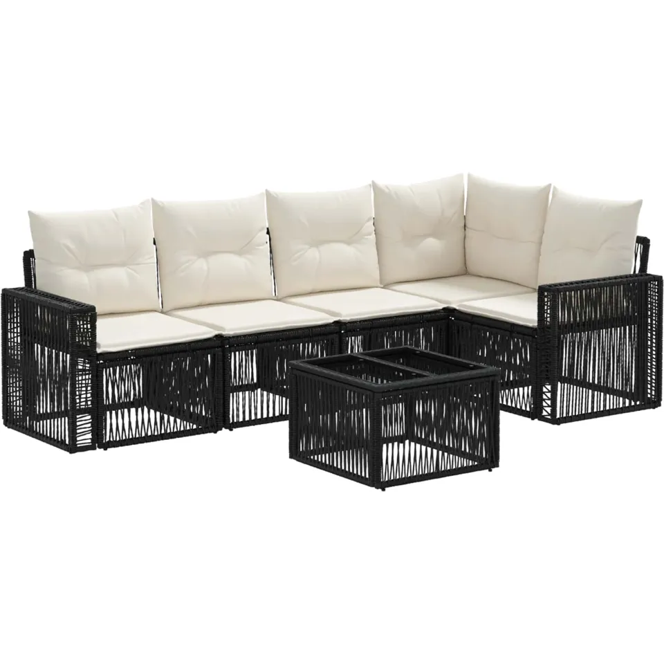 vidaXL Tuinbankenset 6 st 5-zits Zwart en Cream Wit poly rattan, foto 3
