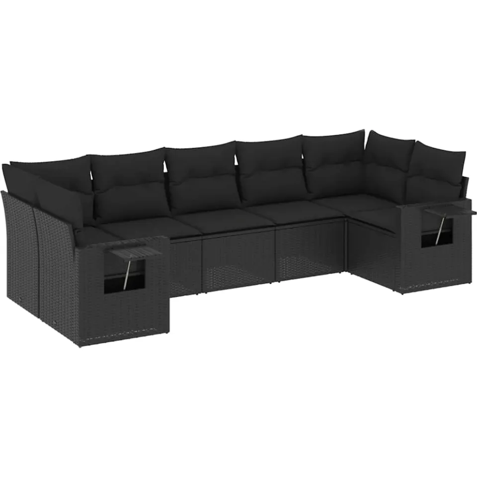 vidaXL 7-delige Loungeset met kussens poly rattan zwart, foto 3