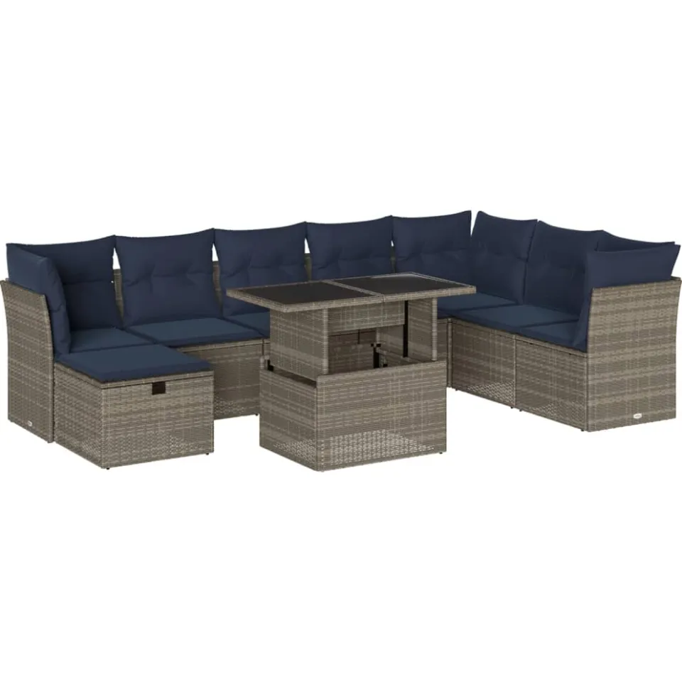 vidaXL 9-delige tuinbankset met kussens, grijs polyrotan, foto 3