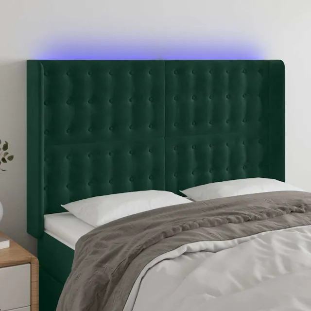 vidaXL Hoofdbord LED 147x16x118/128 cm fluweel donkergroen