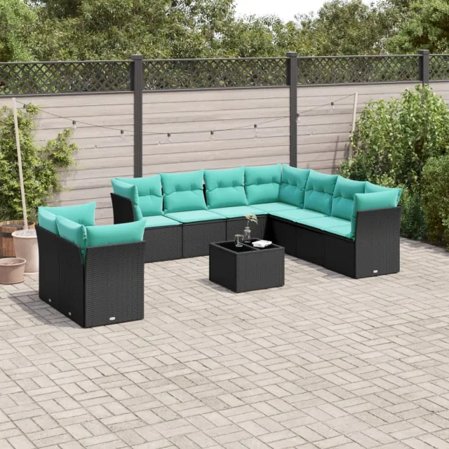vidaXL 10-delige tuinbankset met kussens van zwart polyrotan, foto 2