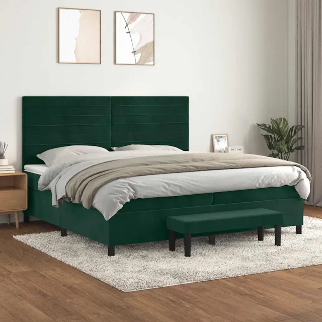 vidaXL Boxspring met matras fluweel donkergroen 200x200 cm groen