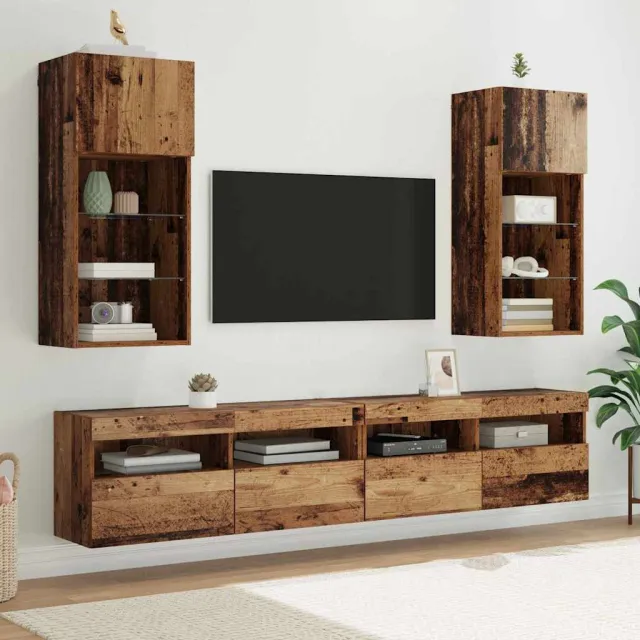 vidaXL Wandgemonteerde TV-kasten 2 st Oudhout Bewerkt hout bruin, foto 2