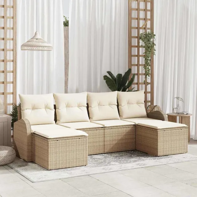 vidaXL Bankstel 6 st Beige en Wit poly rattan, foto 2