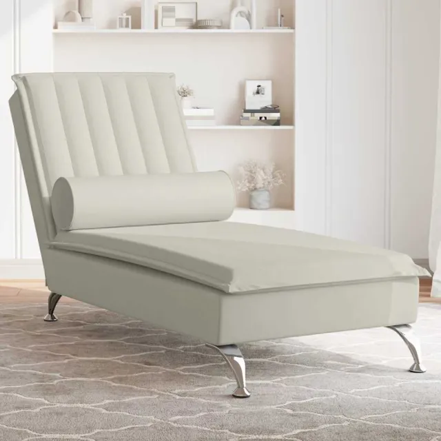 vidaXL Massage chaise longue met bolster fluweel roze Crème
