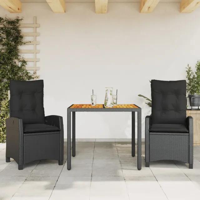 vidaXL 3-delige Tuinset met kussens poly rattan zwart
