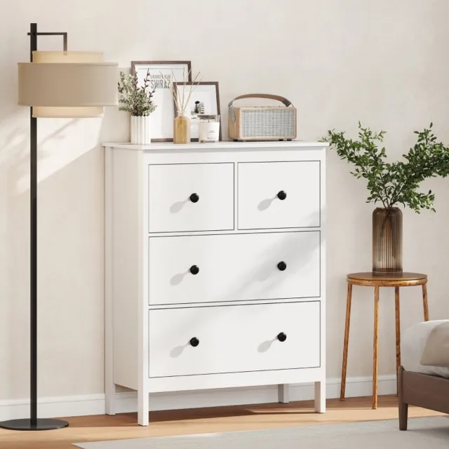 Wishdor Ladekast - 4 Laden - Modern - Voor Slaapkamer - Spaanplaat - Wit - 74 x 35 x 97 cm