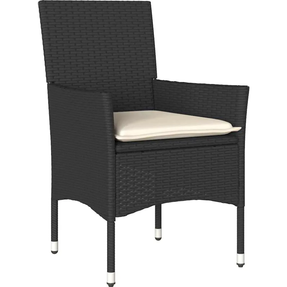 vidaXL 5-delige Loungeset met kussens poly rattan en acaciahout zwart
