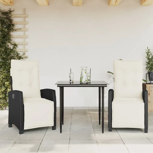 vidaXL 3-delige Tuinset met kussens poly rattan zwart, foto 2