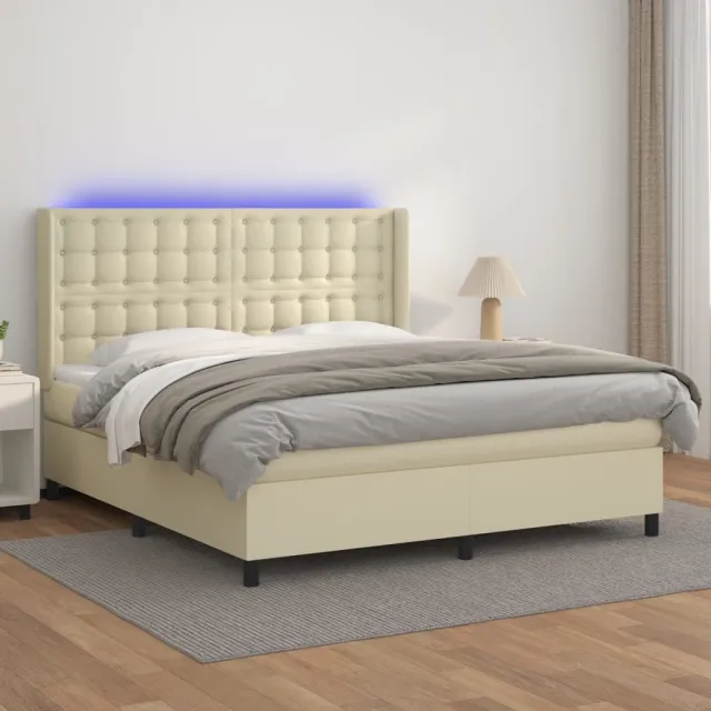 vidaXL Boxspring met matras en LED kunstleer crèmekleurig 180x200 cm
