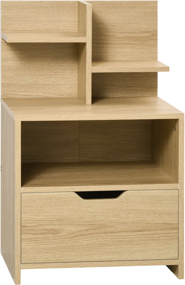 Lunpog Nachtkastje nachtkastje met lade-nis en planken in houtlook - 45 x 35 x 73 cm natuur naturel hout