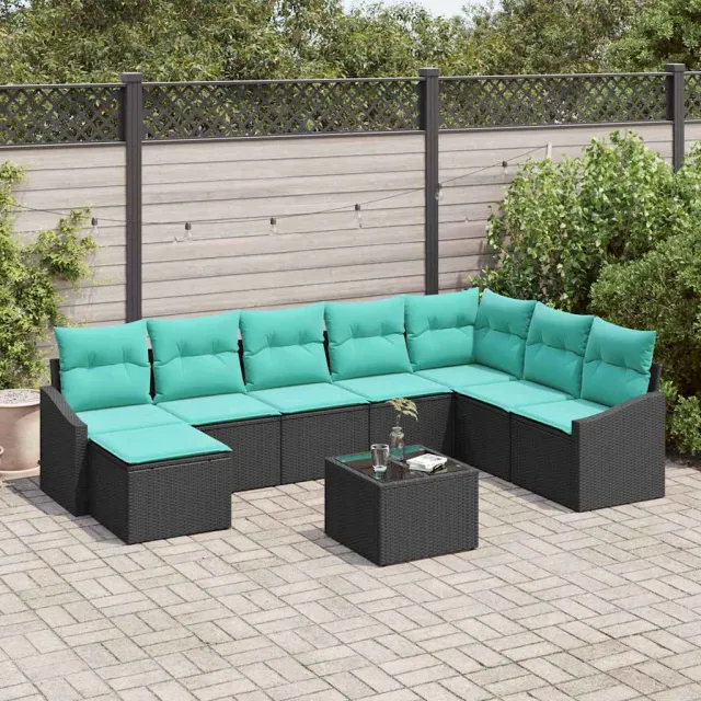 vidaXL Bankstel 9 st Zwart poly rattan, foto 2