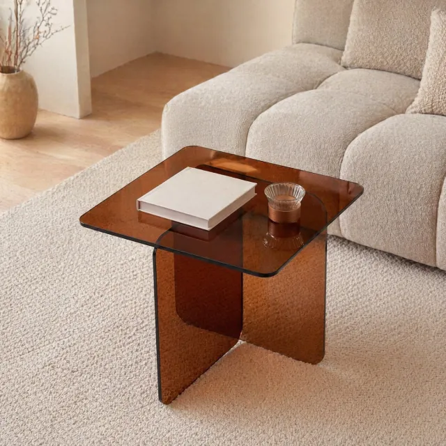 REDOM Bijzettafel 45x45x51 cm – Ruimtebesparend Design – Sofa Bijzettafel voor Woonkamer en Slaapkamer – Gehard Glas – Bruin