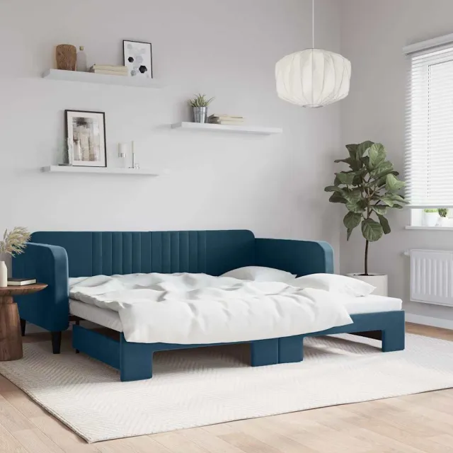 vidaXL Slaapbank met onderschuifbed 100x200 cm fluweel blauw