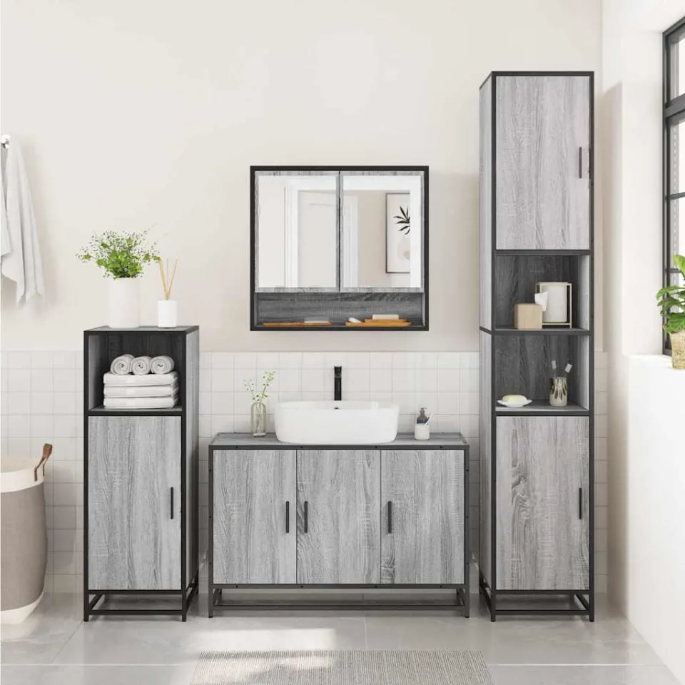 vidaXL 2-delige Badkamermeubelset bewerkt hout grijs sonoma eikenkleur, foto 4