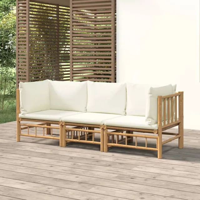 vidaXL 3-delige Loungeset met kussens bamboe crèmewit, foto 2