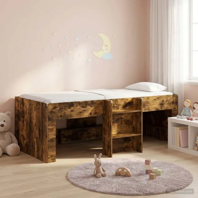 vidaXL Kinder Hoogslaper Gerookt eiken 100 x 200 cm Bewerkt hout Bruin
